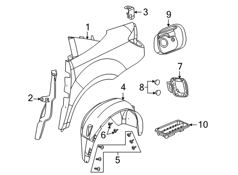 2007 Saturn Ion Quarter Panel & Components Diagram 1 - Thumbnail