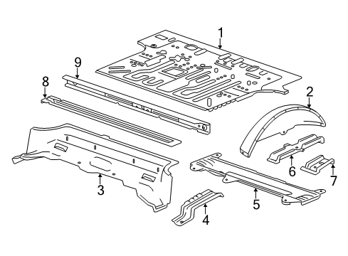 2020 GMC Yukon Rear Body - Floor & Rails Diagram