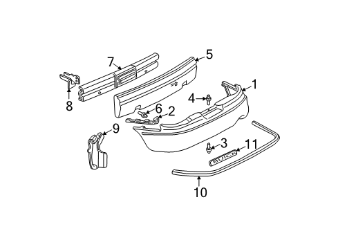 1998 Buick Century Absorber Assembly, Rear Bumper Fascia Energy Diagram for 10353051