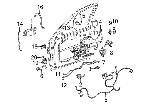 2002 Pontiac Montana Handle Assembly, Front Side Door Outside *Redfire Diagram for 10322217