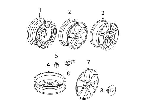 2009 Chevy HHR ASSEMBLY Hub Cap For Aluminum Wheel 9596701. Diagram for 9596906