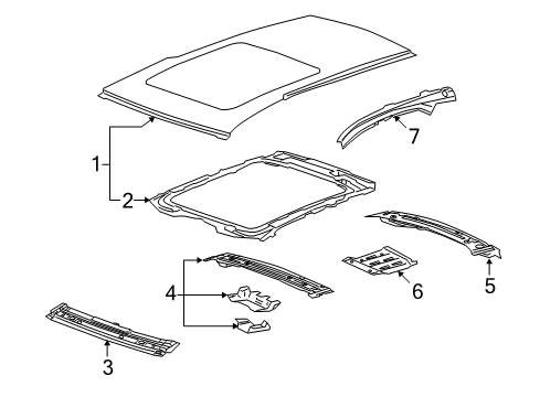 2011 Cadillac CTS Panel Assembly, Roof Front Header Diagram for 15821522