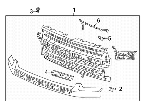 2022 Chevy Silverado 3500 HD Grille Assembly, Front *Summit White Diagram for 84960935