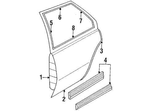 1990 Chevy Cavalier Molding Assembly, Outer Panel Rear Door Center *Black Diagram for 20635219