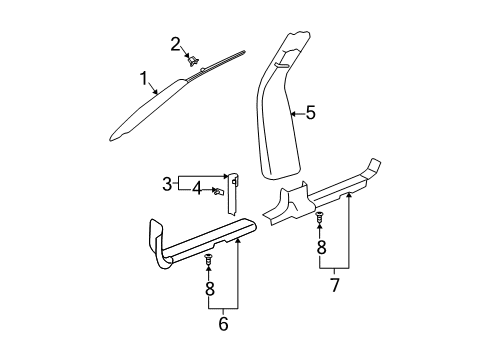 2004 Buick Park Avenue Molding Assembly, Windshield Side Upper Garnish *Gray M Diagram for 25759303