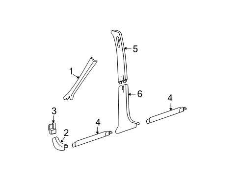 2001 Buick Century Interior Trim - Pillars, Rocker & Floor Diagram