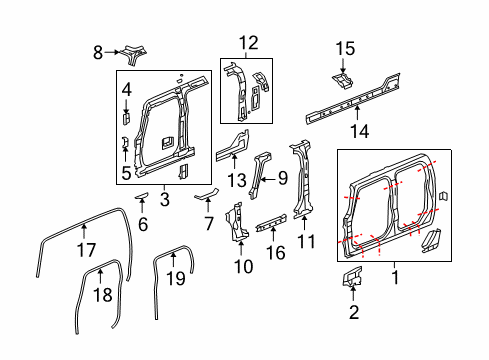 2009 Hummer H3T Frame Assembly, Body Side Inner Diagram for 94725625