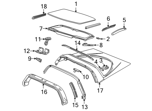 2004 Chevy Corvette Roof & Components, Exterior Trim Diagram