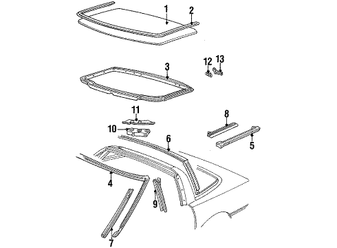 1986 Chevy Corvette Insulator, Roof Lift Off Panel/Window Diagram for 14100214