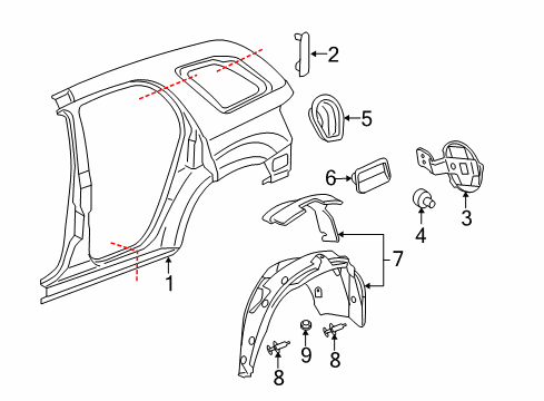 2009 Pontiac Torrent Quarter Panel & Components Diagram