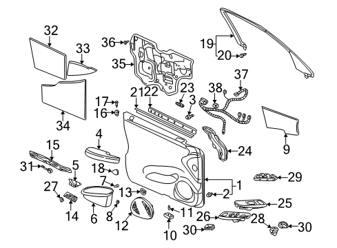 2002 Cadillac DeVille Molding Asm,Front Side Door Garnish (LH)(W/4 Button Mem)(Sim Wood) Diagram for 12482463