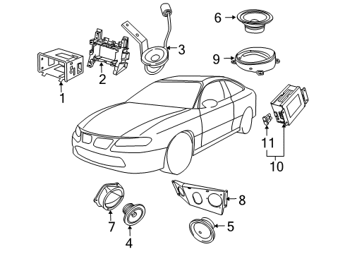 2005 Pontiac GTO Speaker Assembly, Radio Rear Diagram for 92095171