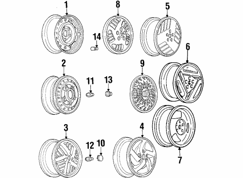 1994 Pontiac Grand Am Wheel Nut Cap Diagram for 22582699