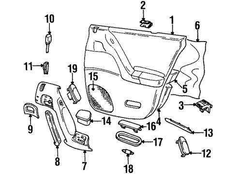 1999 Cadillac Catera Bezel,Rear Side Door Inside Handle Diagram for 90433826