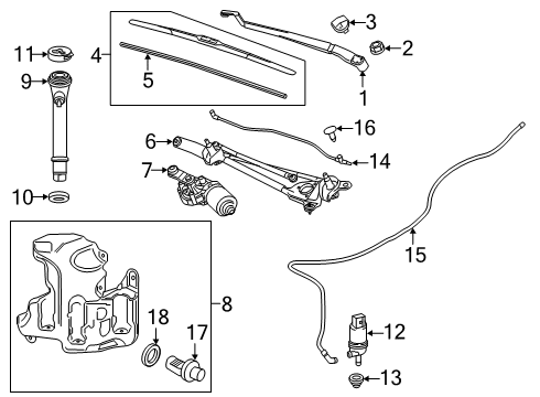 2022 Chevy Malibu Wiper & Washer Components, Body Diagram