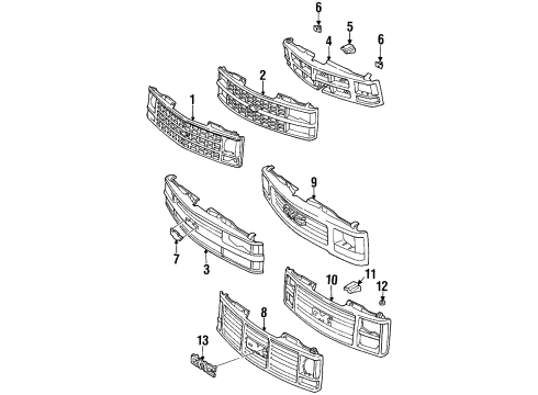 1992 Chevy C3500 Radiator Grille Emblem Assembly *Black W/Red Diagram for 15607532