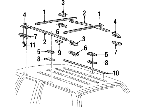 1997 Chevy Tahoe Rail Asm,Luggage Carrier Side Diagram for 12387481