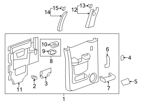 2013 Chevy Silverado 3500 HD Plate, Rear Side Door Armrest Switch Mount *Light Ttnum Diagram for 25995491