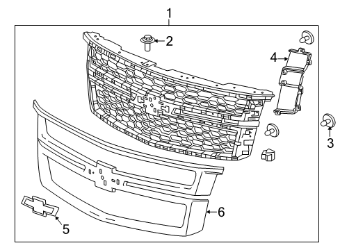 2019 Chevy Suburban Grille in Chrome with Bowtie Logo Diagram for 23156311