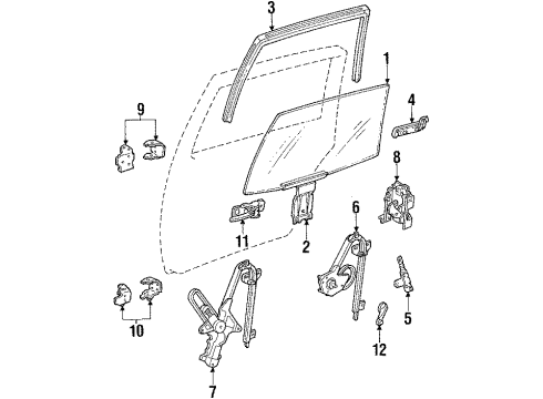 1985 Chevy Citation II Rear Door - Glass & Hardware Diagram