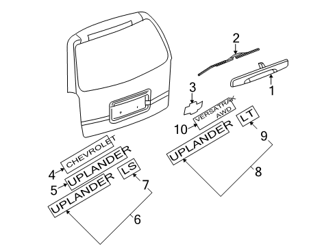 2008 Chevy Uplander Exterior Trim - Lift Gate Diagram