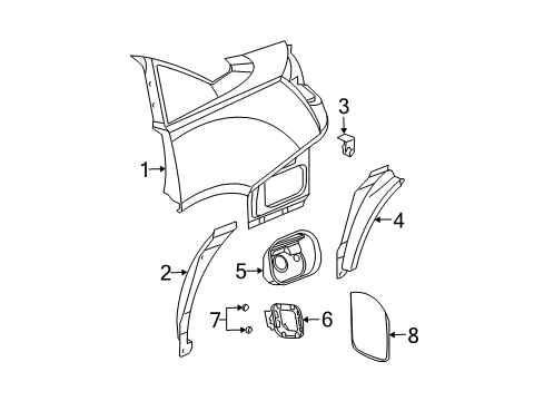 2007 Saturn Ion Liner,Rear Wheelhouse Panel Diagram for 22708210