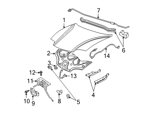 1996 Pontiac Sunfire Hood & Components Diagram