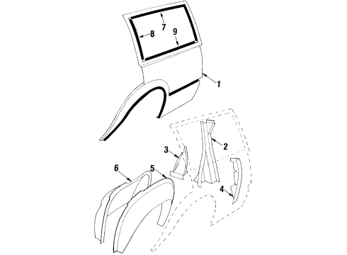 1988 Pontiac Sunbird Molding Assembly, Back Body Pillar Opening Vertical *Black Diagram for 20649552