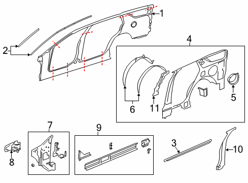 2007 Cadillac SRX Panel,Rocker Inner Diagram for 25773170