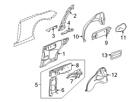 2007 Pontiac G6 Inner Structure - Quarter Panel Diagram 1 - Thumbnail