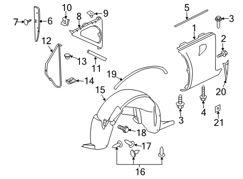 2006 Pontiac Solstice Bracket Assembly, Front Fender Rear Upper Diagram for 15884972