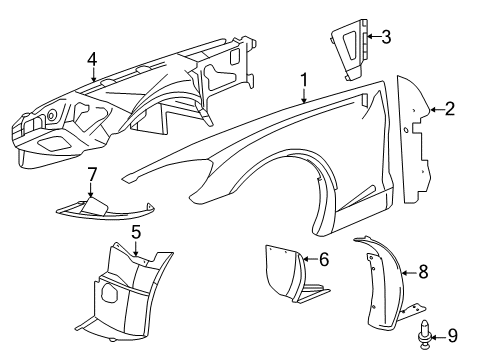 2013 Chevy Corvette Panel Assembly, Front Wheelhouse Diagram for 22904952