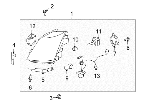 2013 Cadillac CTS Headlight Assembly, (W/ Front Side Marker & Parking & T/Side Diagram for 22755334