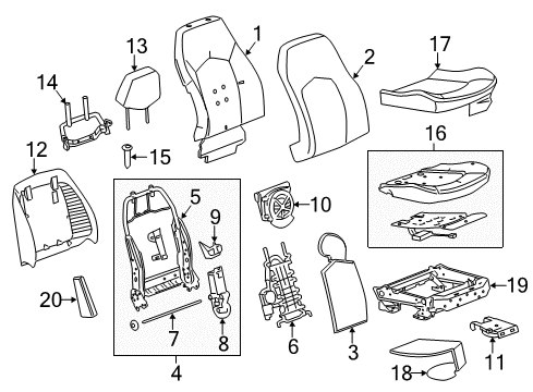 2011 Cadillac CTS Frame Assembly, Passenger Seat Back Cushion Diagram for 25804612