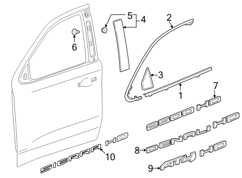 2022 GMC Sierra 2500 HD Exterior Trim - Front Door Diagram 1 - Thumbnail