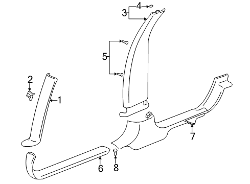 2003 Cadillac Seville Interior Trim - Pillars, Rocker & Floor Diagram