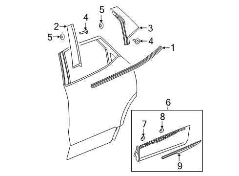 2022 Chevy Blazer Applique Assembly, Rear S/D Wdo Frm Frt Diagram for 84901306