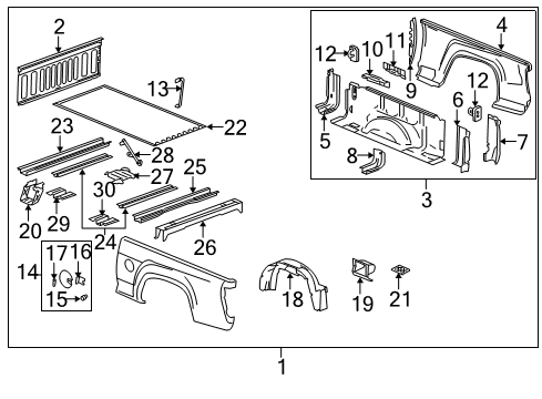 2005 Chevy Colorado Pickup Box Assembly, Front & Side Panels, Floor Diagram 2 - Thumbnail