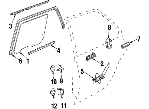 1987 Pontiac Sunbird Rear Door - Glass & Hardware Diagram