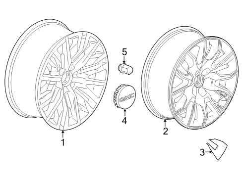 2023 GMC Sierra 1500 22x9-Inch Aluminum 6-Split-Spoke Wheel in Polished Finish Diagram for 84437265