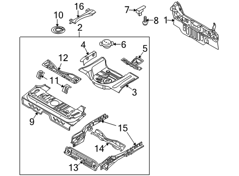 2010 Pontiac G3 Rear Body Panel, Floor & Rails Diagram