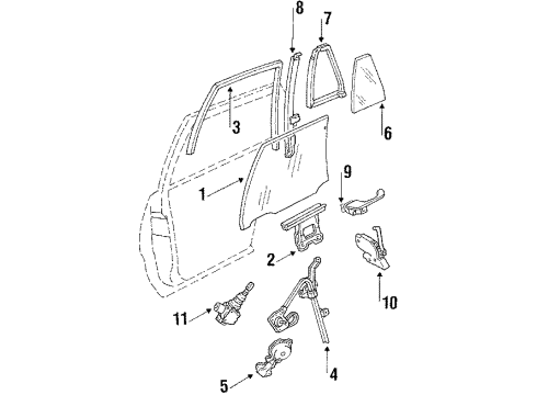 1990 Buick LeSabre Rear Door Glass & Hardware, Lock & Hardware Diagram 2 - Thumbnail