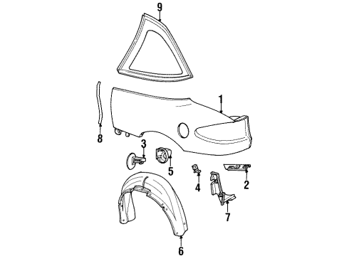 1992 Saturn SC Quarter Panel & Components, Glass, Exterior Trim Diagram