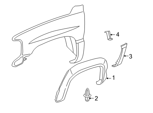 2007 Chevy Silverado 1500 Classic Molding Assembly, Front Fender Lower Rear *Primed *Less Finish Diagram for 15178227