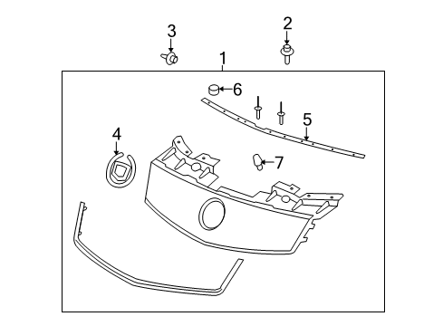 2009 Cadillac STS Grille Assembly, Radiator Upper Diagram for 15886790