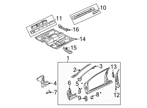 2003 Oldsmobile Alero Body Side Panel & Frame, Pillar Diagram 1 - Thumbnail