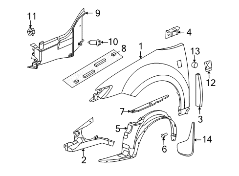 2003 Saturn Ion Shield,Front Wheelhouse Panel Splash Diagram for 10365802