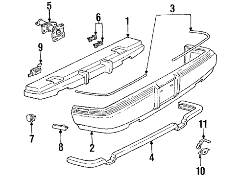 1990 Oldsmobile Toronado Rear Bumper Cover Diagram for 16517523